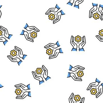 Hand hold gear vector seamless pattern Illustrazione stock