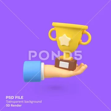 Hand hold gold cup with star isolated 3d render icon illustration PSD Template