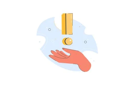 Hand hold gold exclamation mark Vector. Hold attention sign. Business Stock Illustration