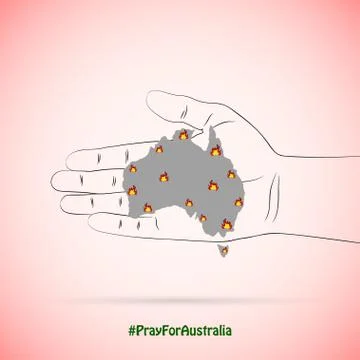 Hand hold a map of Australia in wildfires . Stock Illustration