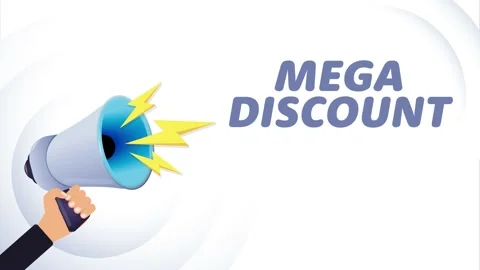 Hand hold megaphone. Mega discount, realistic 3d megaphone, loudspeaker with Stock Footage 226806949