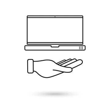 Hand hold Modern laptop computer mockup, flat design Stock Illustration