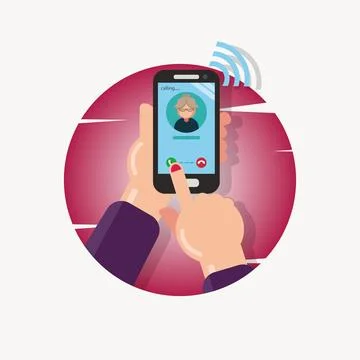 Hand hold phone with incoming call on screen Stock Illustration