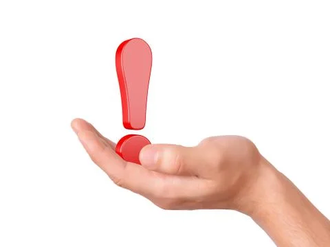 Hand hold red exclamation mark on white background Stock Illustration