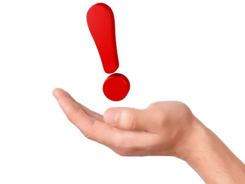 Hand hold red exclamation mark on white background Illustration