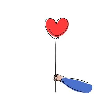 Hand hold red heart balloon object for valentine's day or for birthday. Isola Stock Illustration
