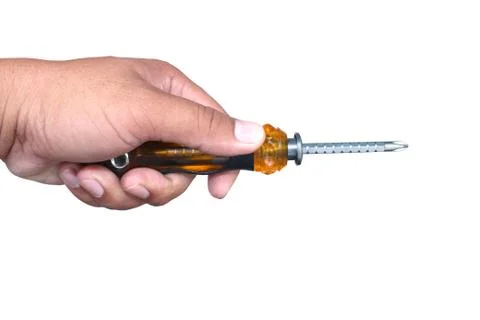 Hand hold screw driver on isolated Stock Photos