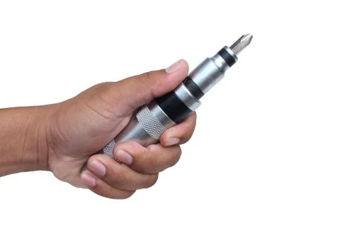 Hand hold screw driver on isolated Stock Photos