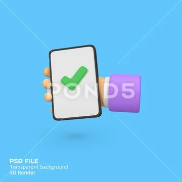 Hand hold smartphone with checklist isolated 3d render icon illustration PSD 템플릿