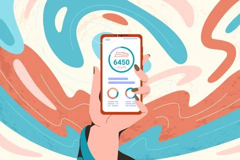 Hand hold smartphone with pedometer for counting steps Stock-Illustration