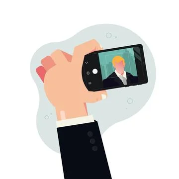 Hand hold smartphone vector illustration. Selfie concept Stock Illustration