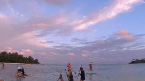 Hand hold still view from Muri Beach Cook Islands to Koromiri islets within lago Stock Footage 235322423