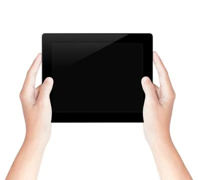 Hand hold tablet screen isolated with clipping path inside Stock Photos