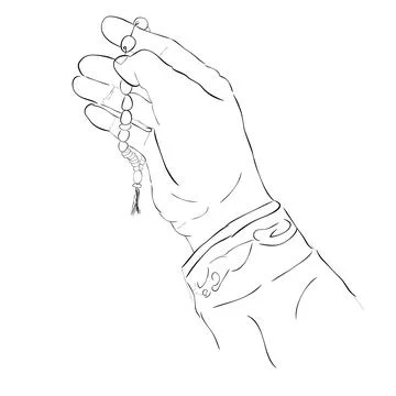 Hand hold tasbih or bread, pray to god simple vector doodle hand draw sketch Stock Illustration
