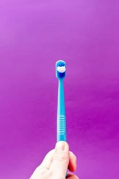 Hand Hold Toothbrush Paste Smeared, creative copy Space, Healthy Mouth Concep Stock Photos