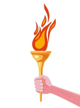 Hand hold Torch with flame, cup, symbol sport games. Icon vector Stock Illustration