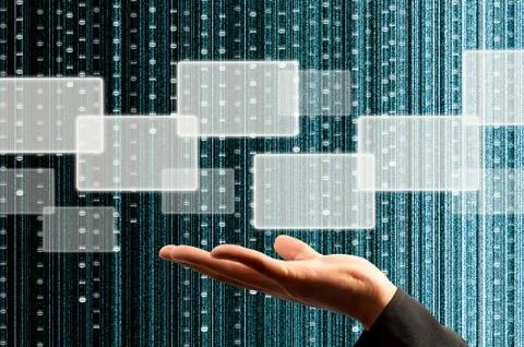 Hand hold a touch screen interface Stockillustratie