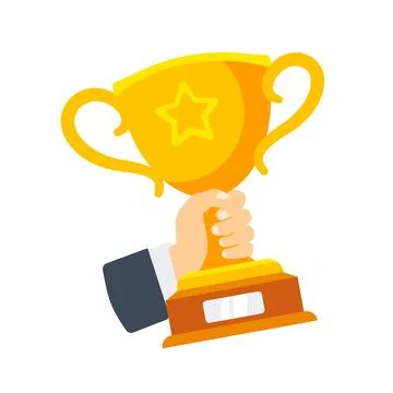 Hand hold trophy cup of winner. Trophy gold cup. Business success. Vector Stock-Illustration