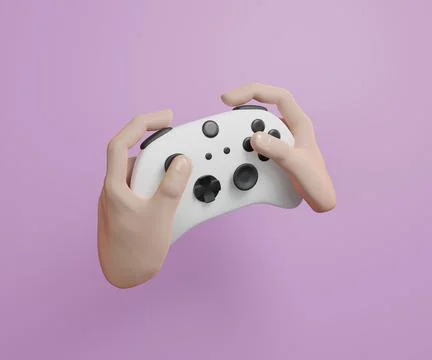 Hand hold white game controller joystick 3D render illustration Stock Illustration