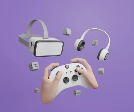 Hand hold white game controller joystick 3D render illustration Stock Illustration