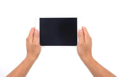 Hand hold white tablet Foto stock