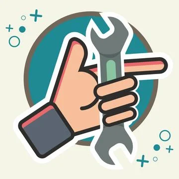 Hand hold wrench . Mechanical work concept vector illustration Stock Illustration