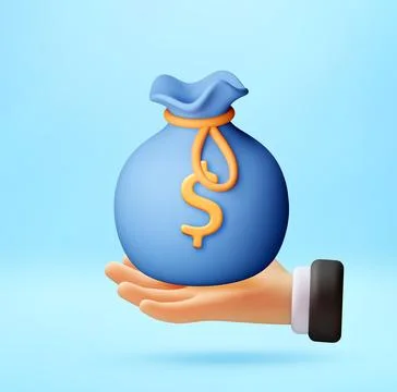 Hand holding a 3D blue bag with golden dollar sign Stock Illustration