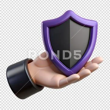 Hand holding 3d cartoon security shield isolated PSD Template