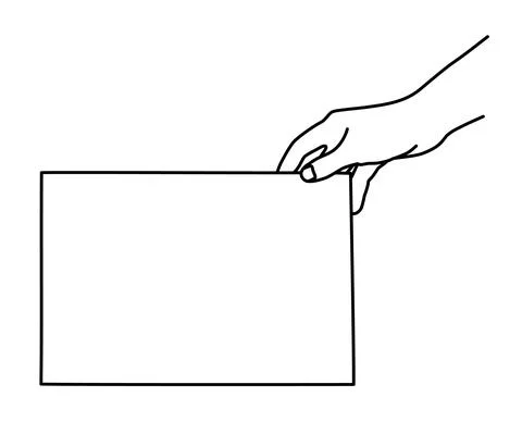 Hand holding A4 paper sheet hand drawn with thin line Stock Illustration