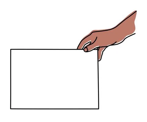 Hand holding A4 paper sheet hand drawn with thin line Stock Illustration