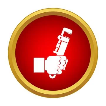 Hand holding adjustable pipe wrench icon Illustrazione stock
