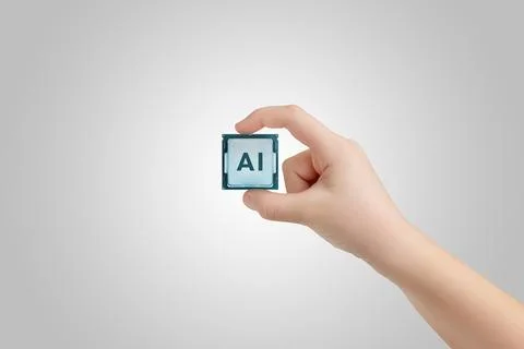 Hand holding AI chip. Symbolizing advancements in ai technology and machine Stock Illustration