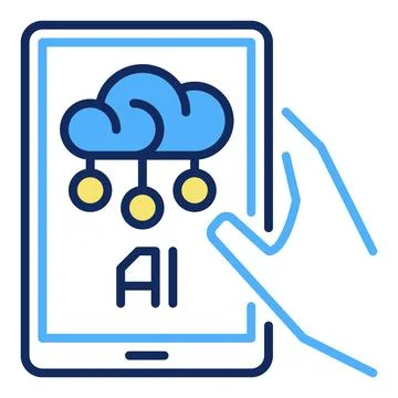 Hand holding AI Smartphone vector Artificial Intelligence colored icon or d.. Stock Illustration