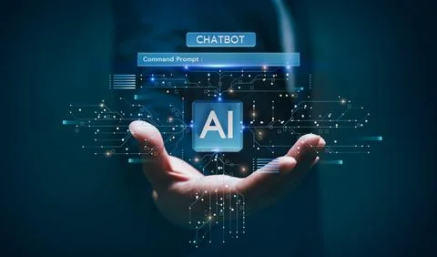 Hand Holding AI Technology Interface Stockfoto's