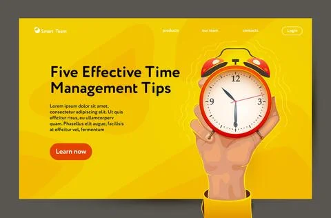 Hand holding the alarm clock. Time management tips. Stock Illustration