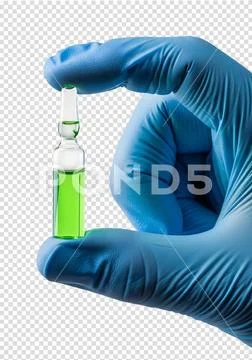 Hand holding ampoule with green liquid isolated on transparent background Modello PSD