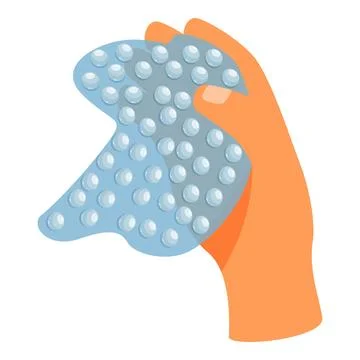 Hand holding and squeezing bubble wrap sheet for stress relief Illustrazione stock