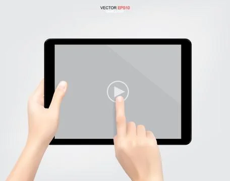 Hand holding and touch screen digital tablet. Stock Illustration