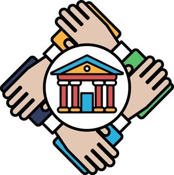A hand is holding another hand and the two hands are holding a building Ilustración de archivo
