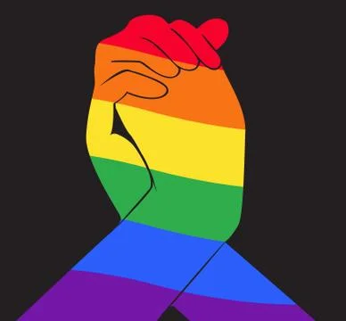 Hand holding another hand rainbow flag LGBT symbol Stock Illustration