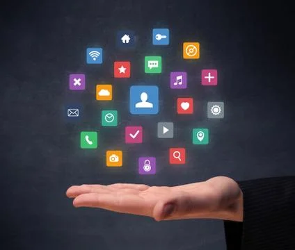 Hand holding applications Stock Illustration