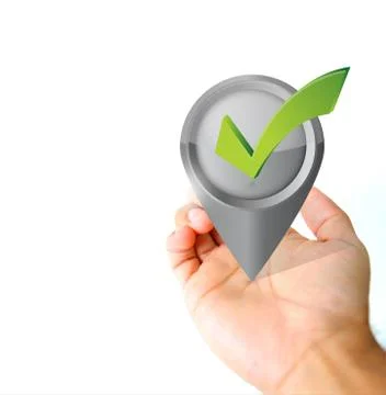 Hand holding a approval pin pointer icon Foto stock