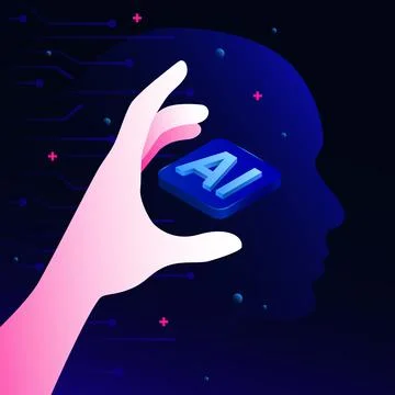Hand Holding Artificial Intelligence Icon. Isometric Gradient Illustration Stock Illustration
