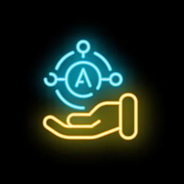 Hand holding artificial intelligence icon in neon style 스톡 일러스트
