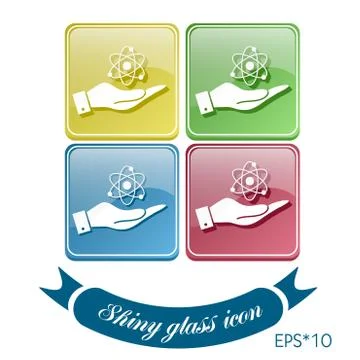 Hand holding the atom, molecule. symbol icon of physics or chemistry . the st Stock Illustration