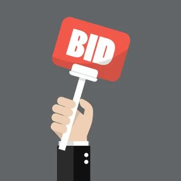 Hand holding auction paddle Stock Illustration