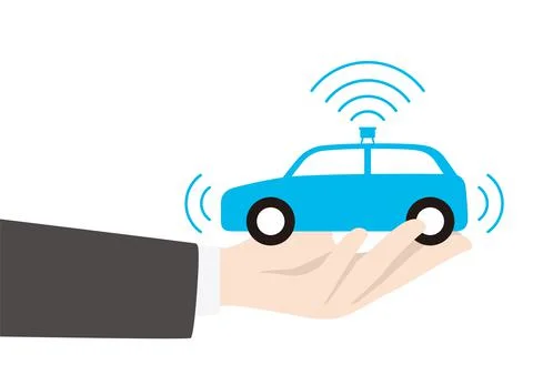 Hand holding Autonomous self-driving car Stock Illustration