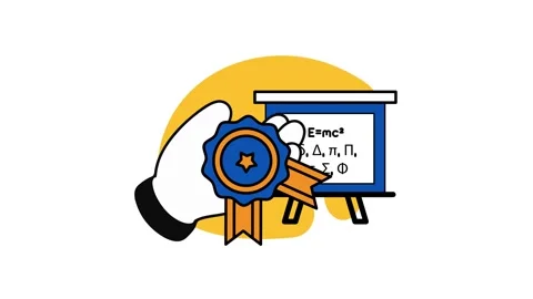 Hand Holding Award Ribbon with Science Formulas Background 2D animation Stock Footage 342000304