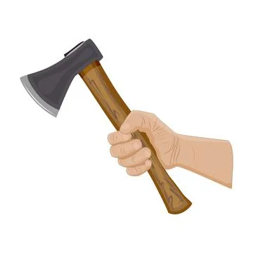 Hand holding axe isolated on white background. Woodcutter arm with ax. Stock Illustration