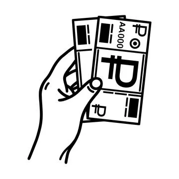 Hand holding banknotes vector icon. Financial operation sketch - buy, sale Stock Illustration